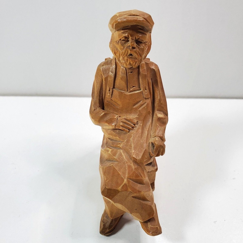 Vintage Hand Carved Wood Old Man Sitting in Rocking Chair Figurine Artist Signed